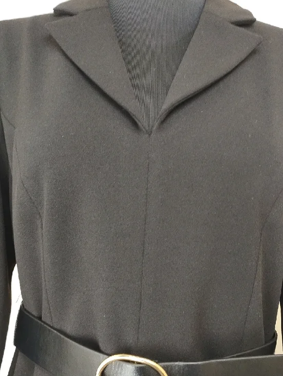 Calvin Klein Black Long Sleeve Midi Sheath Dress Gold Zipper Size 12 - Picture 2 of 15